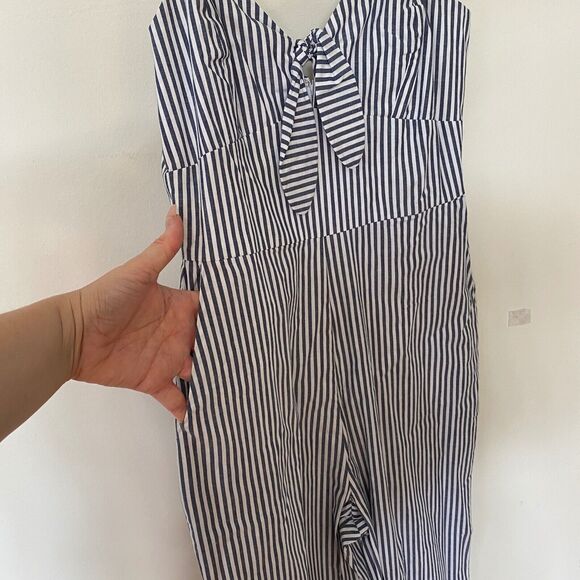 WAYF Massa Front Tie-Knot Pockets Blue White Pin Striped Jumpsuit Romper XS - Picture 10 of 12